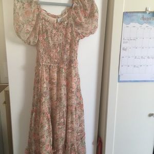 Floral puff sleeve midi dress